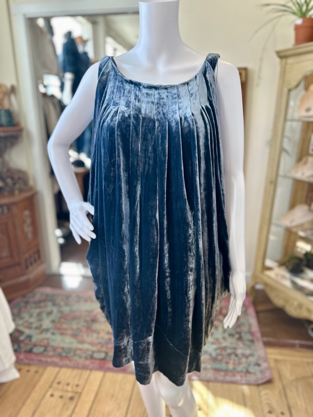 Velvet Pleated Shift Dress